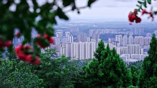 高清实拍从山下俯瞰城市