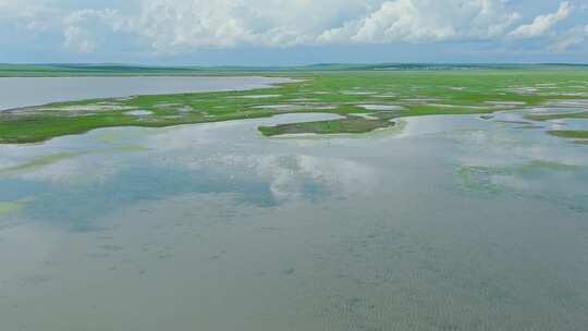 航拍草原湿地自然风光