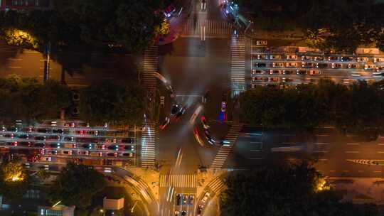 十字路口高峰期车流夜景航拍延时