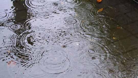 城市马路道路下雨天雨水雨滴大自然风景风光