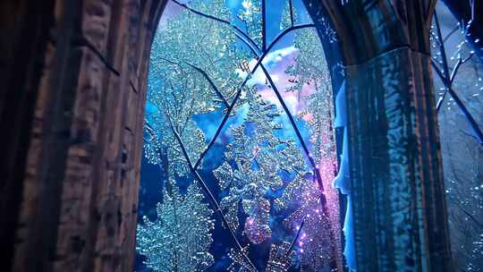 冰花窗棂 梦回往昔 寒冬下冰冻窗户片头