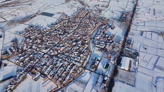 大地村庄雪原航拍