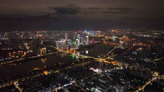 航拍福州闽江两岸风光夜景城市夜晚高空风景