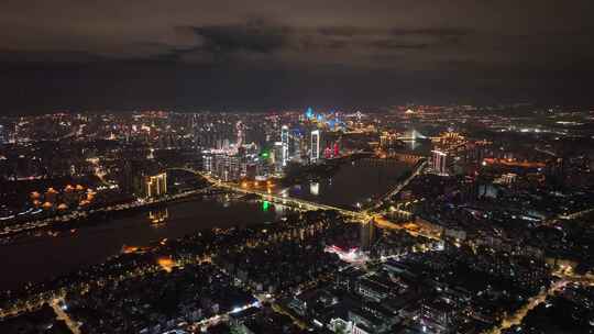 航拍福州闽江两岸风光夜景城市夜晚高空风景视频素材模板下载