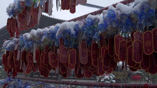 杭州径山寺中式古建筑寺庙雪景