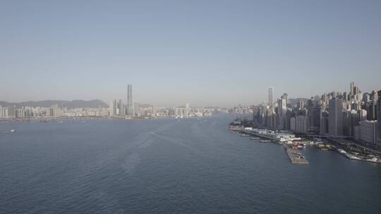 航拍香港CBD发达现代商务建筑港口海面