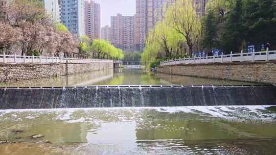 航拍城市河流/济南兴济河