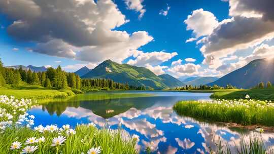 湖光山色自然风光全景