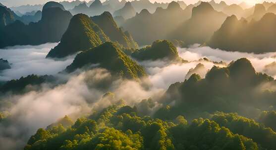 桂林山水合集山峰云海群山云雾缭绕自然风景