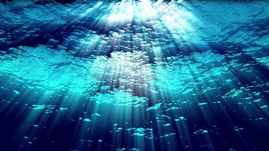 水下光线穿过深蓝色的海浪视频素材模板下载