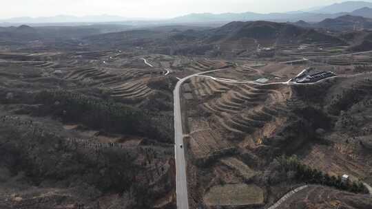 山路 航拍 崎岖 风光