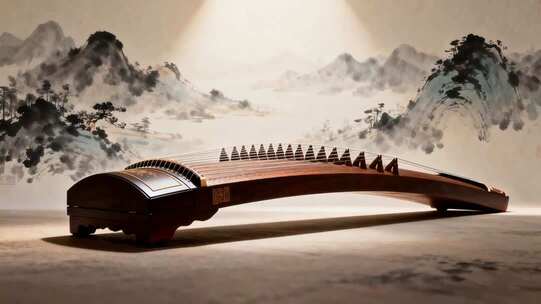 古风背景下的古筝展示素材