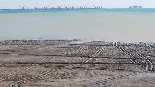 海边沙滩码头远景素材