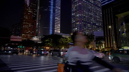 2023广州天河红绿灯写字楼加班夜景