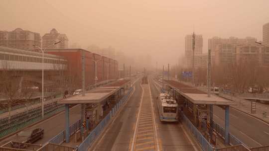 北京沙尘暴城市风光