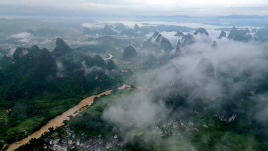 航拍桂林阳朔漓江遇龙河景区自然山水风光