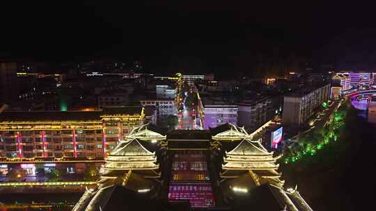 湖南怀化通道廊桥侗族廊桥风雨桥夜景航拍