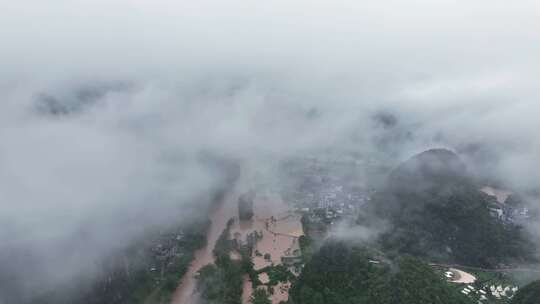 桂林夏季暴雨洪水航拍