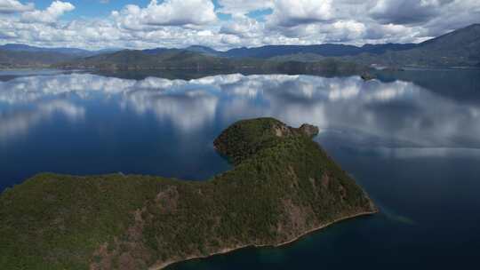 云南丽江泸沽湖摩梭族美景高空航拍