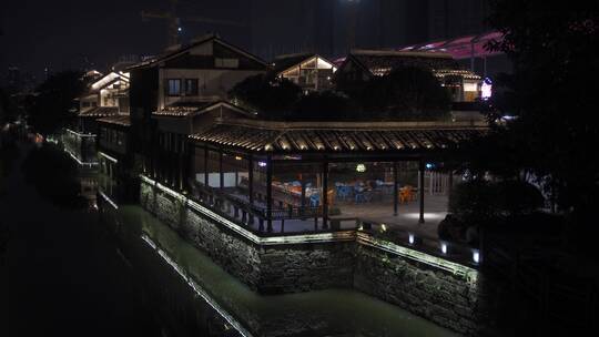 杭州拱墅区胜利河美食街夜景