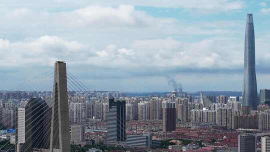 天津港海河大桥城市天际线风光航拍