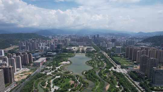 福建龙岩龙岩龙津湖公园航拍