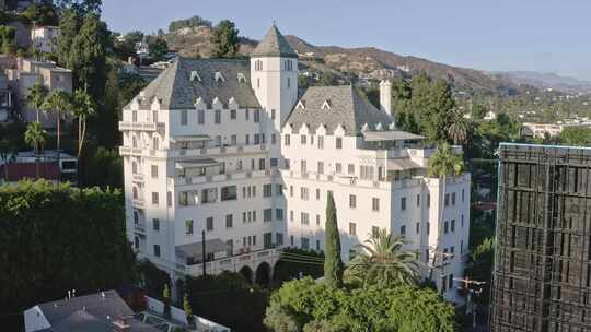 城市航拍加州好莱坞地标马尔蒙庄园酒店空镜