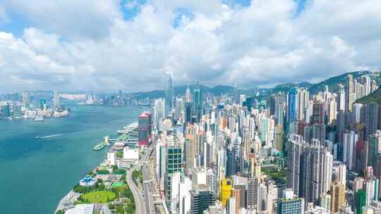 香港港岛中环蓝天白云航拍延时视频素材模板下载