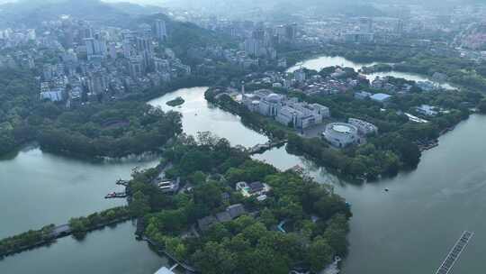 福州西湖公园航拍福建博物院城市公园风景