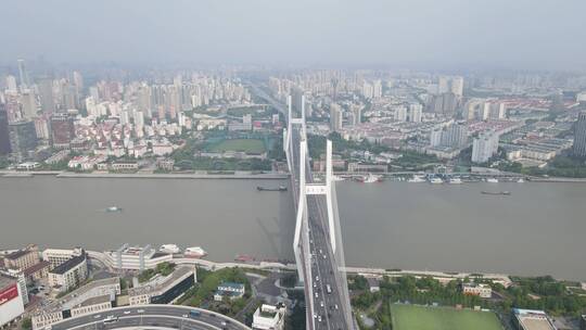 上海南浦大桥车流黄浦江全景特写4K