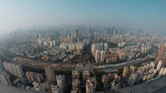 深圳城市视频深圳超广角日落雾霾延时全景