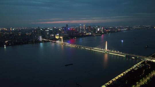 航拍中国浙江杭州钱塘江两岸CBD夜景建筑