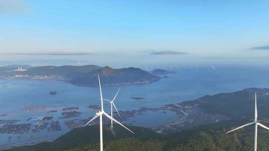 风电 风车 日出 海岛风力发电 海上新能源