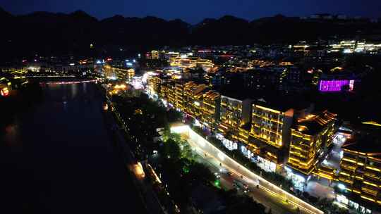 贵州遵义茅台酒镇城市赤水河滨夜景风光航拍