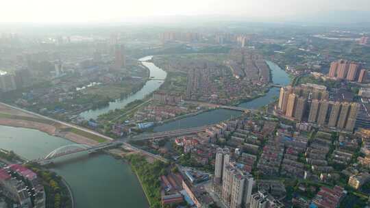 衡阳市湘江与蒸水交汇处石鼓书院城市航拍