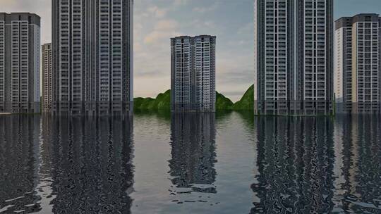 高层建筑水中创意展示动画