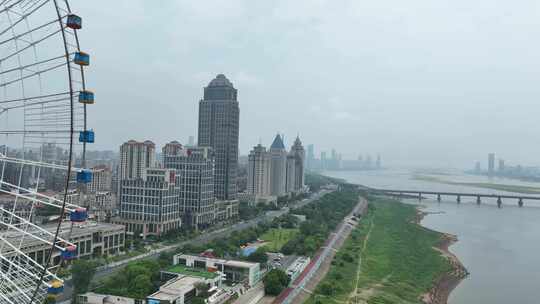 南昌市红谷滩新区航拍南昌之星摩天轮风光