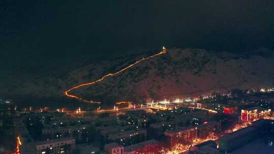 阿勒泰市夜景  城市 航拍4k 新疆冬季视频素材模板下载