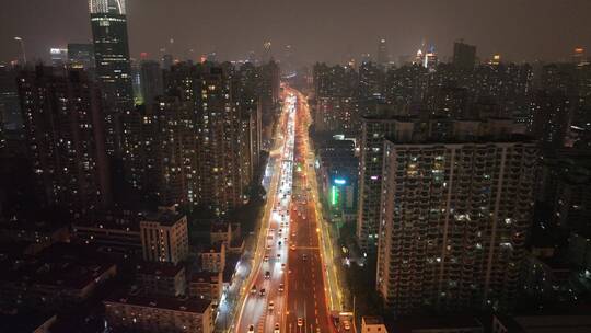 鲁班路南北高架夜景航拍风光