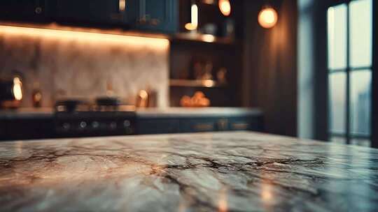 现代厨房大理石台面特写