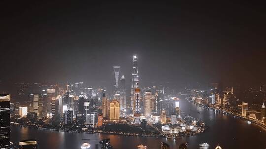 上海陆家嘴天际线黑金夜景视频素材模板下载