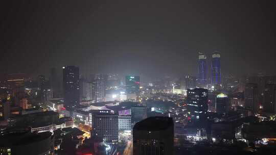 浙江湖州城市夜景航拍