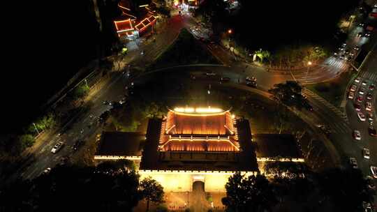 泉州临漳门夜景航拍鲤城区夜晚新门街夜景视频素材模板下载