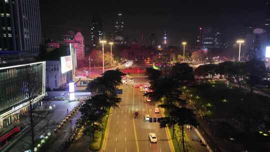 江苏省南京市玄武区航拍夜晚夜景马路道路车