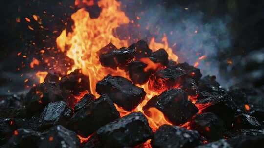 燃烧的炭火火焰特写