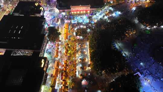 四川德阳德阳文庙广场夜景航拍