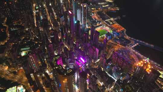 镜头抬升香港CBD夜景航拍视频4K30P视频素材模板下载
