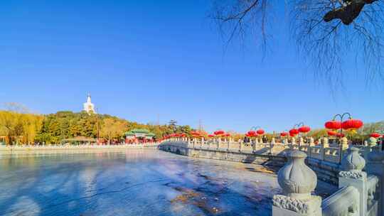 北京北海公园冬季风光延时视频素材模板下载