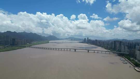 航拍温州瓯江瓯越大桥视频素材模板下载
