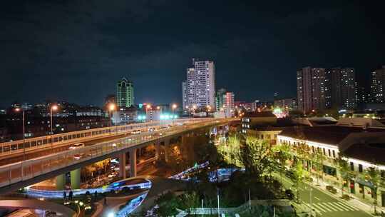 青岛高架路青岛交通青岛道路夜景航拍